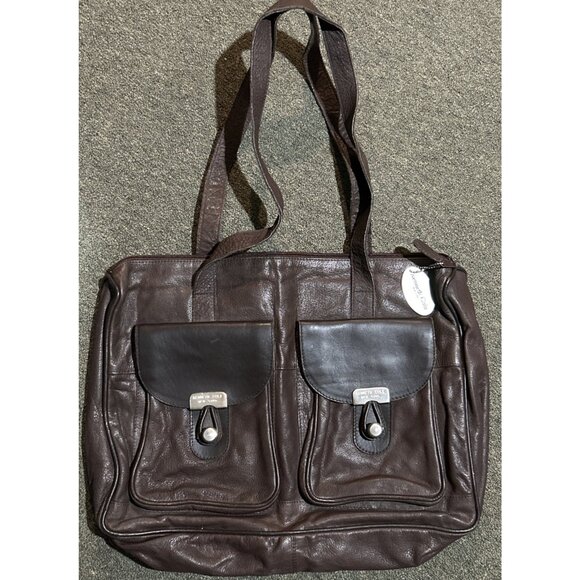 Kenneth Cole New York Handbags - VTG Kenneth Cole 90's Espresso Brown Leather Tote Bag Leather Working Girl